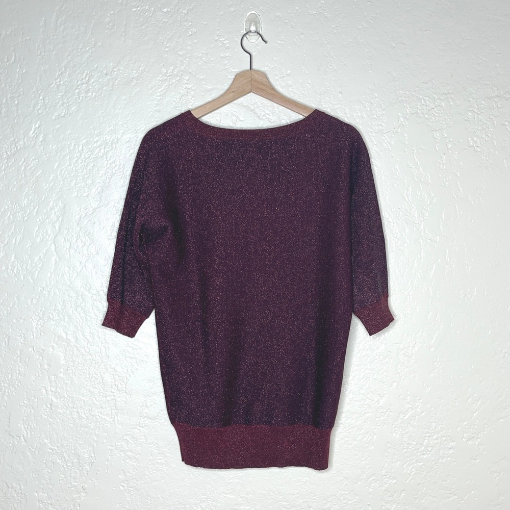 Hugo Boss Farih Burgundy Metallic Merino Wool Blend 3/4 Sleeve Sweater Small